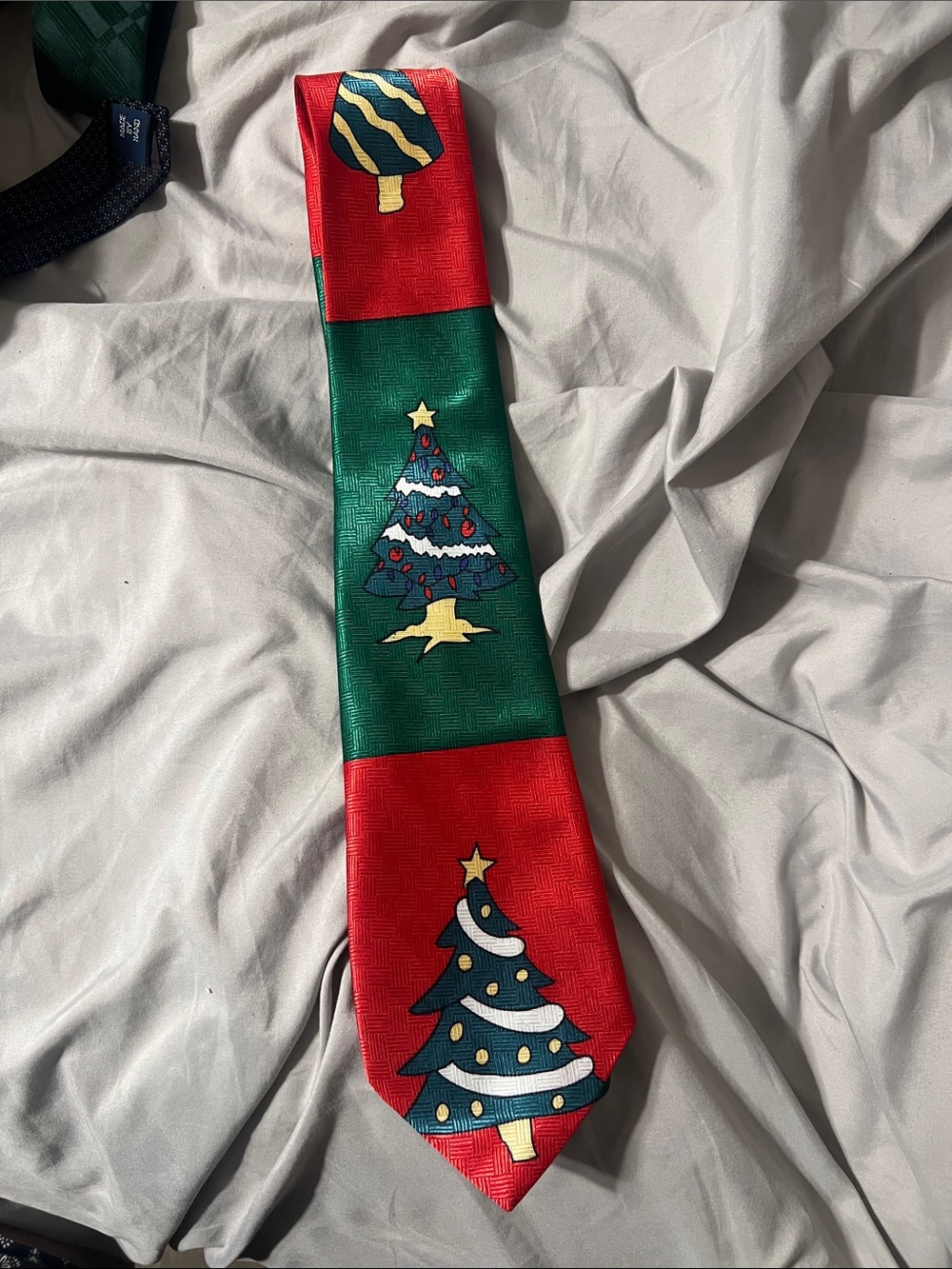 Men's Christmas Novelty Tie - Red & Green Holiday Tree Design